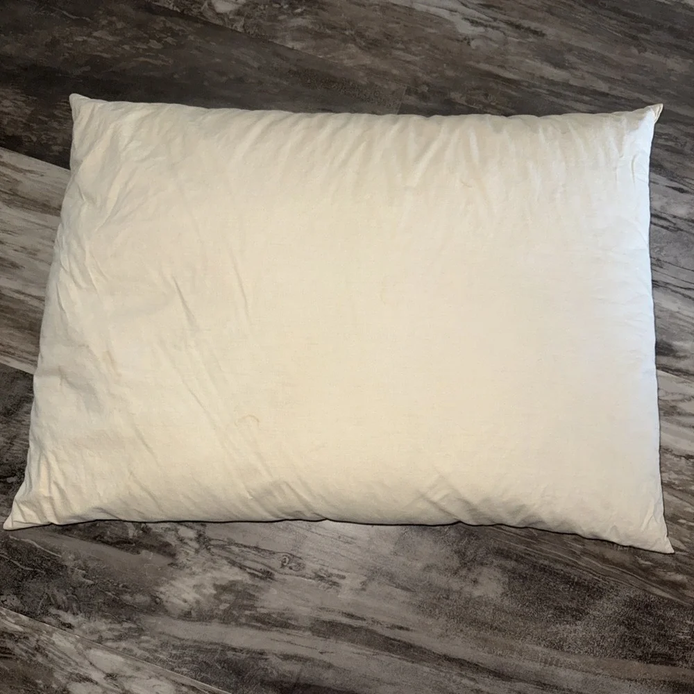 Vintage Off White Down Feather Pillow 25X18 Inch Good Fill Level Stain Areas